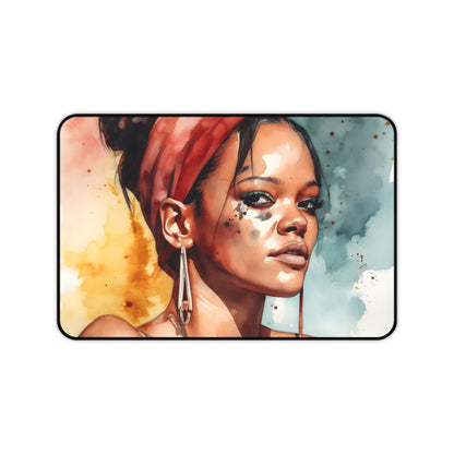 "Rihanna Watercolor Desk Mat - Stylish and functional workspace accessory with artistic flair"