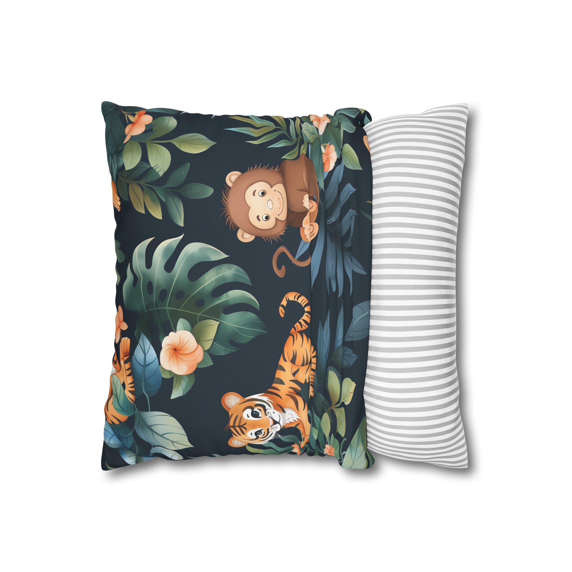 "Wild Tiger Jungle Pillow Case - Add a touch of adventure to your decor with this sleek pillow case featuring seamless tiger pattern in lush greenery."