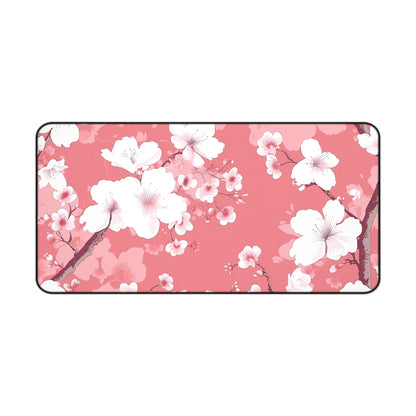 "Cherry Blossom Desk Mat - Add elegance to your workspace with pink and white floral pattern, protects desk surface"