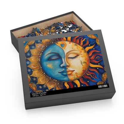 "Celestial Mandala Puzzle - Relaxing sun and moon design jigsaw for mindful solace"