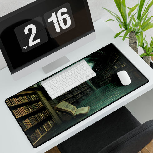 Floating Library under Time Vortex (Edition II) — XL & XXL Desk Mat — 3mm Non-Slip Natural Rubber Base Detail