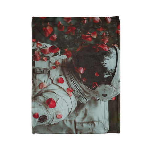 Spacesuit Blooming with Rose Petals Plush Fleece Throw Blanket