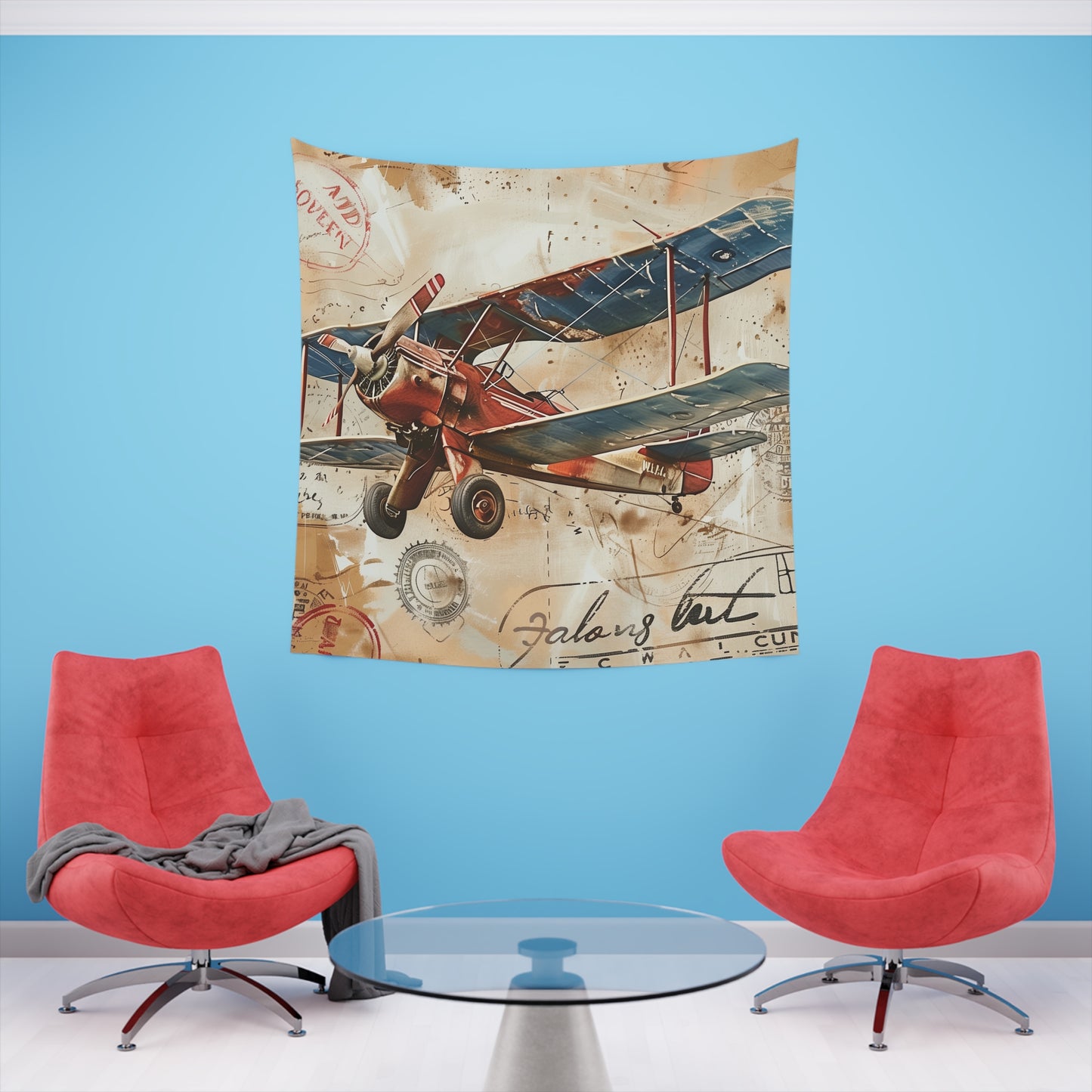 Skybound Adventures: A Vintage Travel Tapestry | Wall Tapestry | All Over Print, AOP, Decor, Halloween, Home & Living, Home Decor, Indoor, Spring Essentials, Sublimation, Tapestry | Prints with Passion