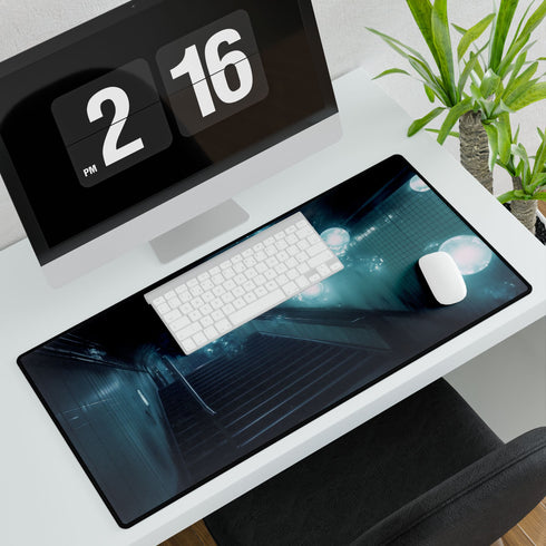 Haunted Subway with Floating Lights — XL & XXL Desk Mat — 3mm Non-Slip Natural Rubber Base Detail
