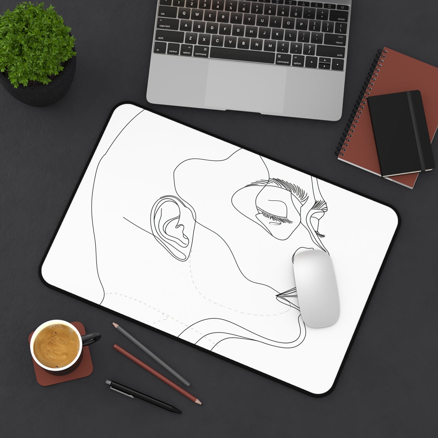 "Minimalist face line art desk mat for modern office decor enhancement"