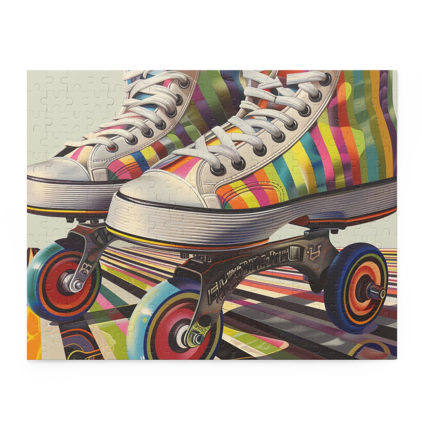 Retro Skate Stripe Jigsaw Puzzle - Colorful vintage roller skate design for puzzle lovers