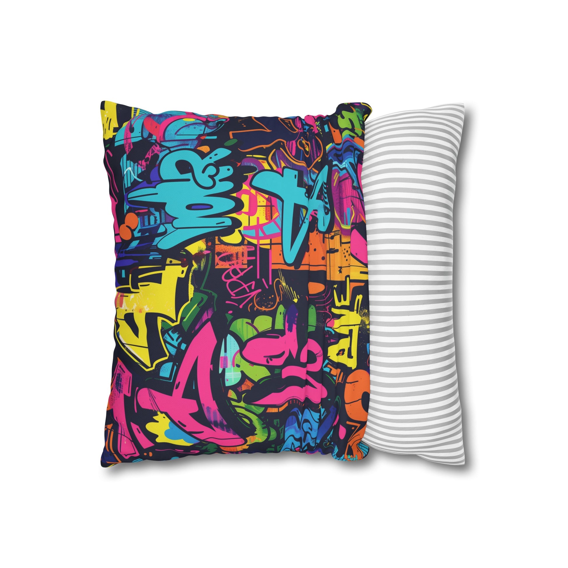 "Neon Graffiti Pillow Case - Vibrant Urban Graffiti Seamless Pattern in Bright Neon Colors for Bedroom Decor"