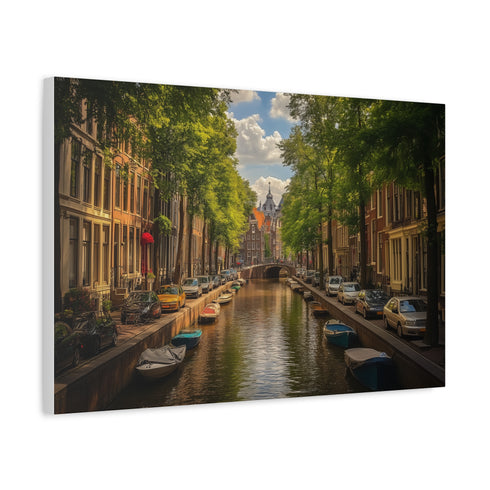 Amsterdam Golden Hour Canal Houses Painted Stretched Canvas Wall Art - View 3 | Prints With Passion
