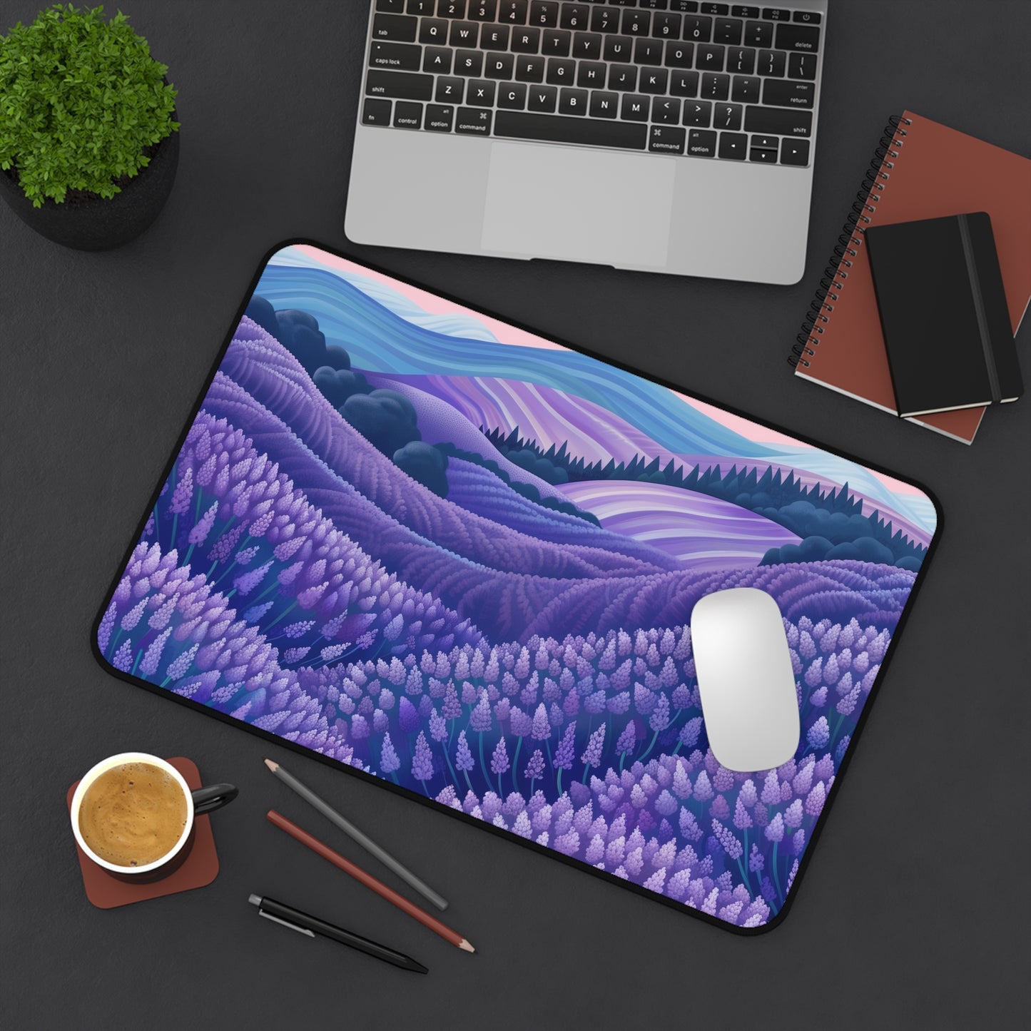 "Lavender Fields Desk Mat for Tranquil Workspace - Delicate flower pattern"