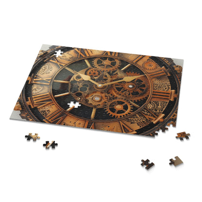 "Steampunk Gearworks Puzzle - Engaging jigsaw with mesmerizing clock design and intricate gears for a rewarding experience"