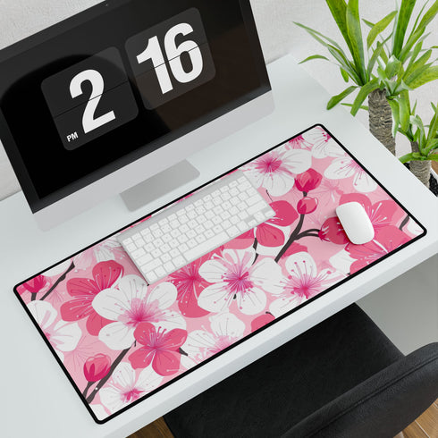Japanese Pink Cherry Blossom Sakura — XL & XXL Desk Mat — 3mm Non-Slip Natural Rubber Base Detail