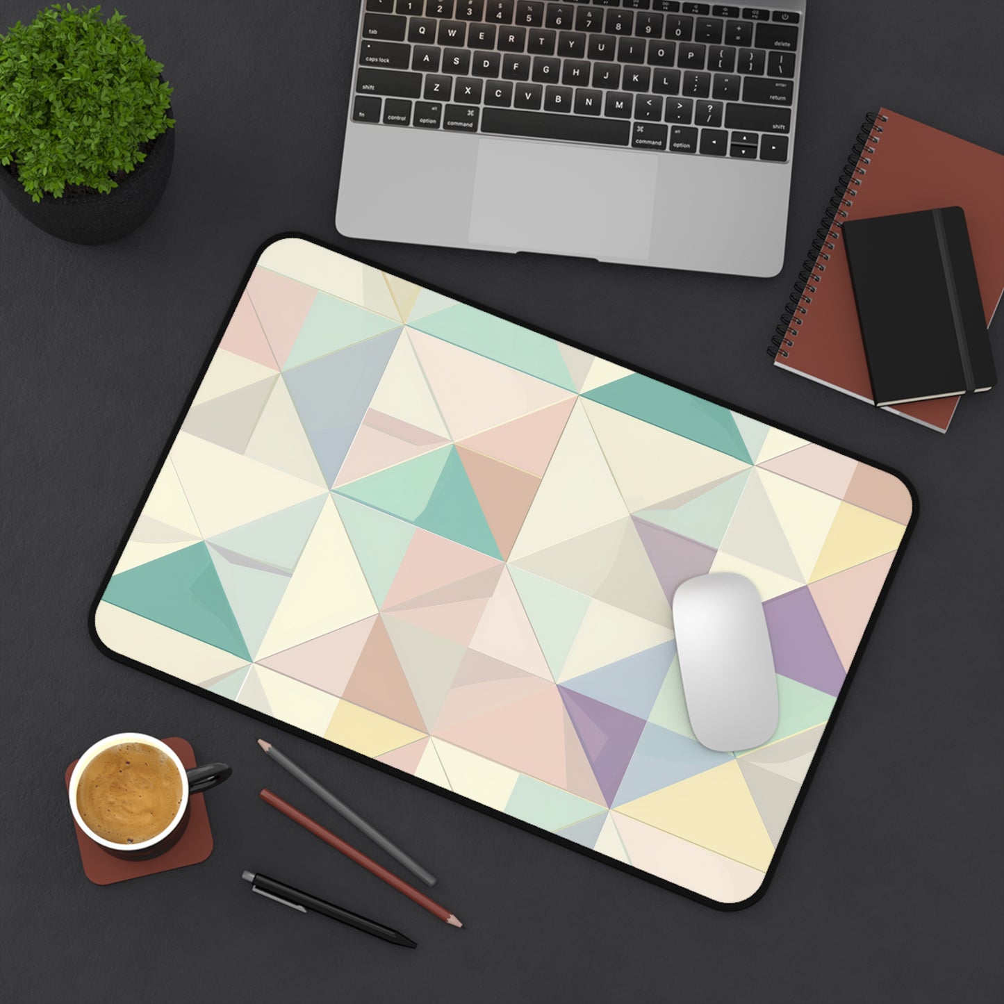 "Stylish Pastel Geo Desk Mat for Scratch and Spill Protection"