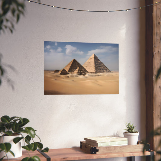 this high-quality poster makes a great gift for history enthusiasts. Bring the wonders of the Pyramids of Giza into your home today.