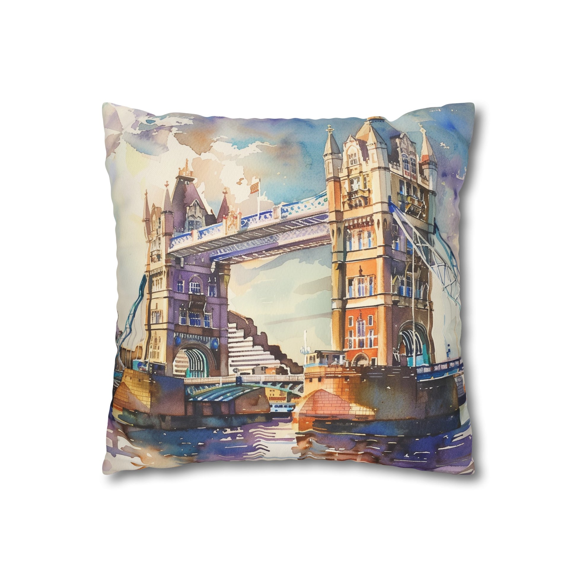 "Thames Watercolor Dreams Pillowcase - London-inspired design, high-quality material, perfect for all seasons. Add British charm to your bedroom!"