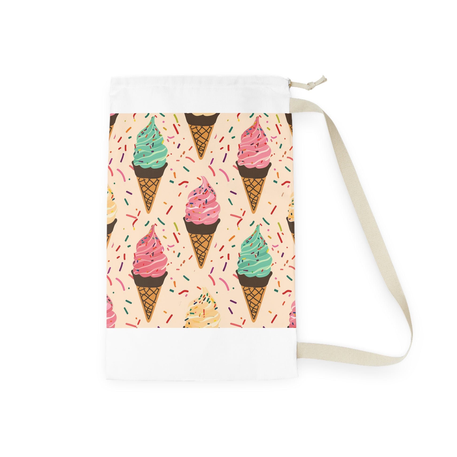 "Sprinkle Cone Laundry Bag - Vibrant ice cream cone pattern, whimsical touch for laundry"