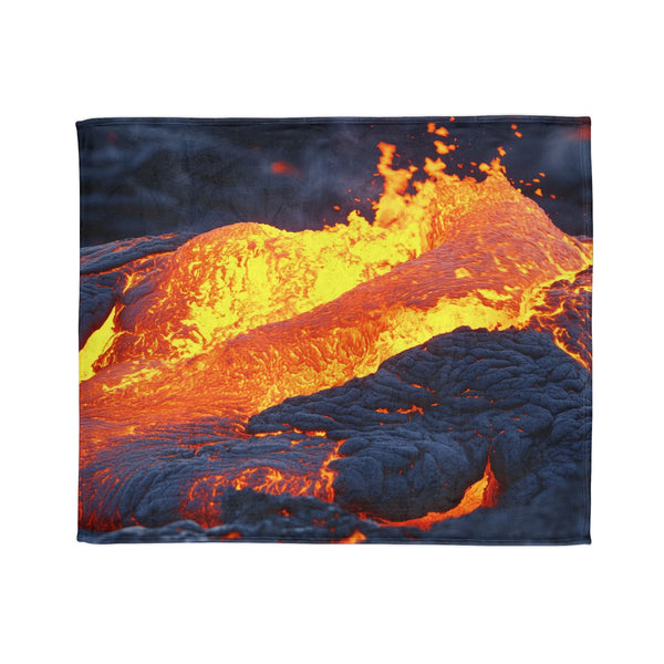 Lava Flowing from Floating Volcano — Plush Fleece Throw Blanket — Draped Over Sofa & Bed Lifestyle View