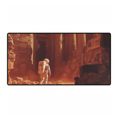 Astronaut Exploring Ancient Ruins on Mars — XL & XXL Desk Mat — Full Top-Down Artwork View