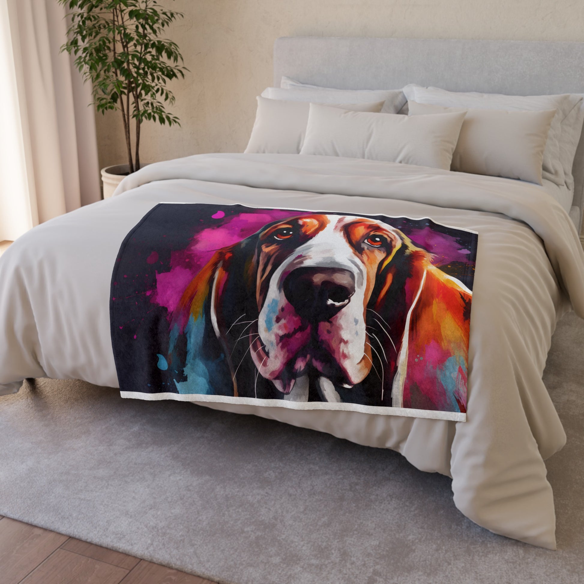 this blanket will bring warmth and joy to your home decor. Embrace the soulful gaze of this beloved breed with our charming blanket.