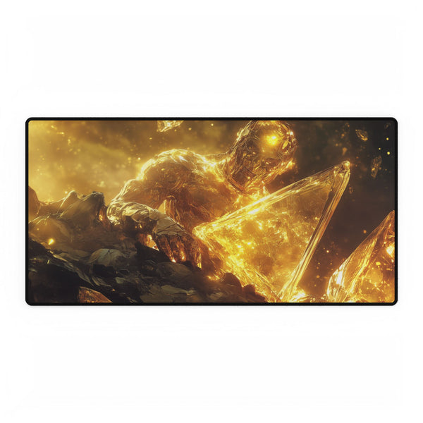 Golem of Glass & Gold Rising from Earth (Edition II) — XL & XXL Desk Mat — Full Top-Down Artwork View