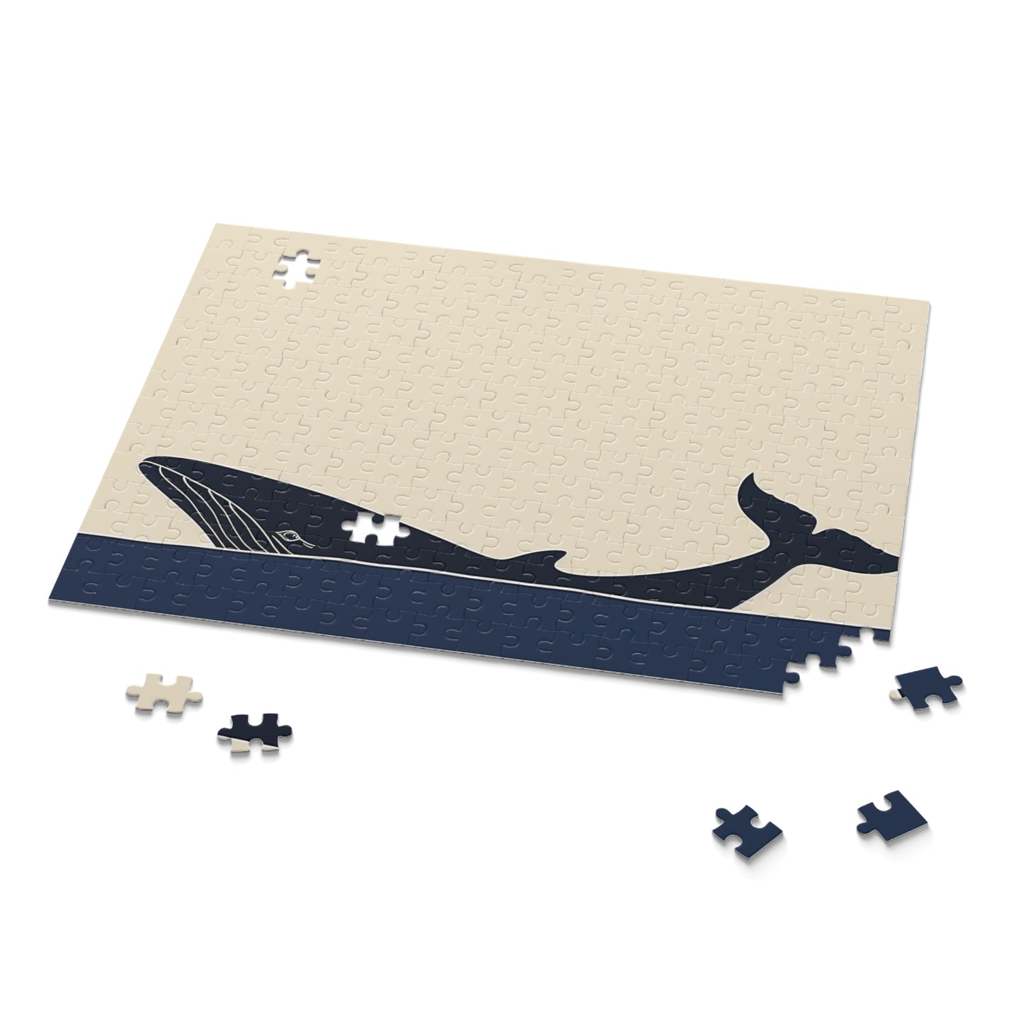 "Ocean Whale Jigsaw Puzzle - Dive into serene depths with graceful whale gliding through tranquil waters"