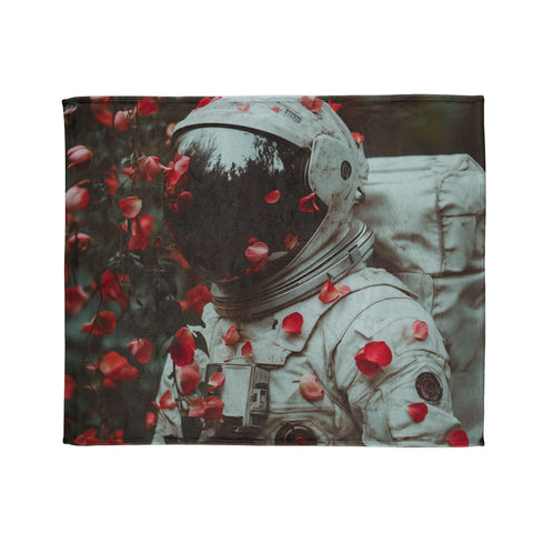 Spacesuit Blooming with Rose Petals Plush Fleece Throw Blanket