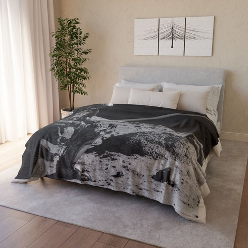 Robot Samurai on Lunar Battlefield — Plush Fleece Throw Blanket — Product Detail View 12