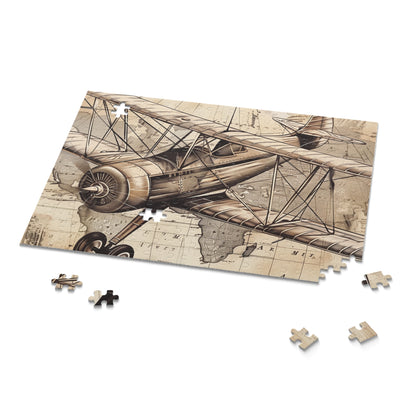 Vintage Airplane Travel Stamp Puzzle - 1000 pieces of nostalgia and adventure in this vibrant jigsaw puzzle for aviation enthusiasts and puzzle lovers.