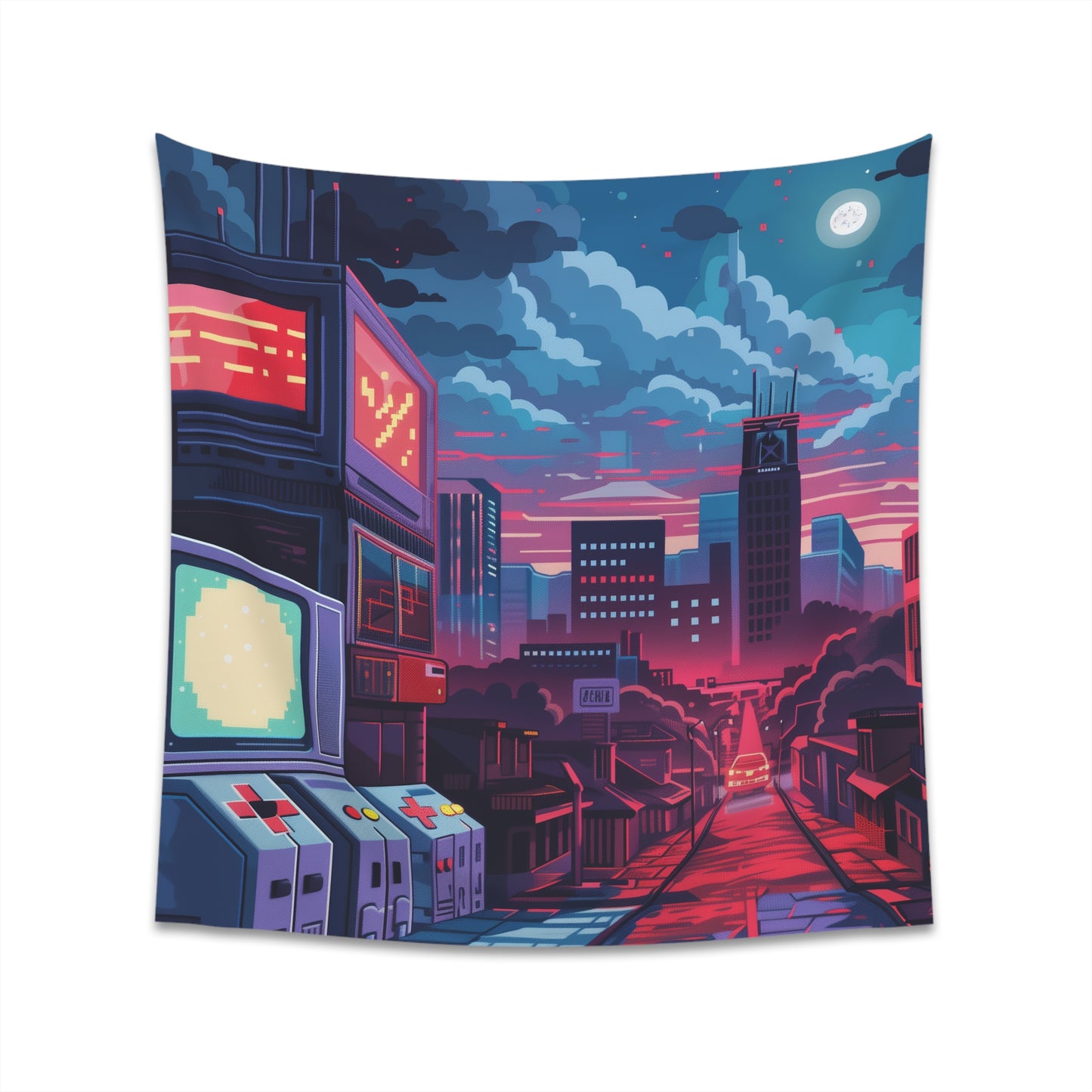 "Pixel Paradise 8-bit Gaming Tapestry - Retro Nostalgia for Gamers - High-Quality Material - Perfect Gift - 34" × 40" or 57" × 57" Size Options"