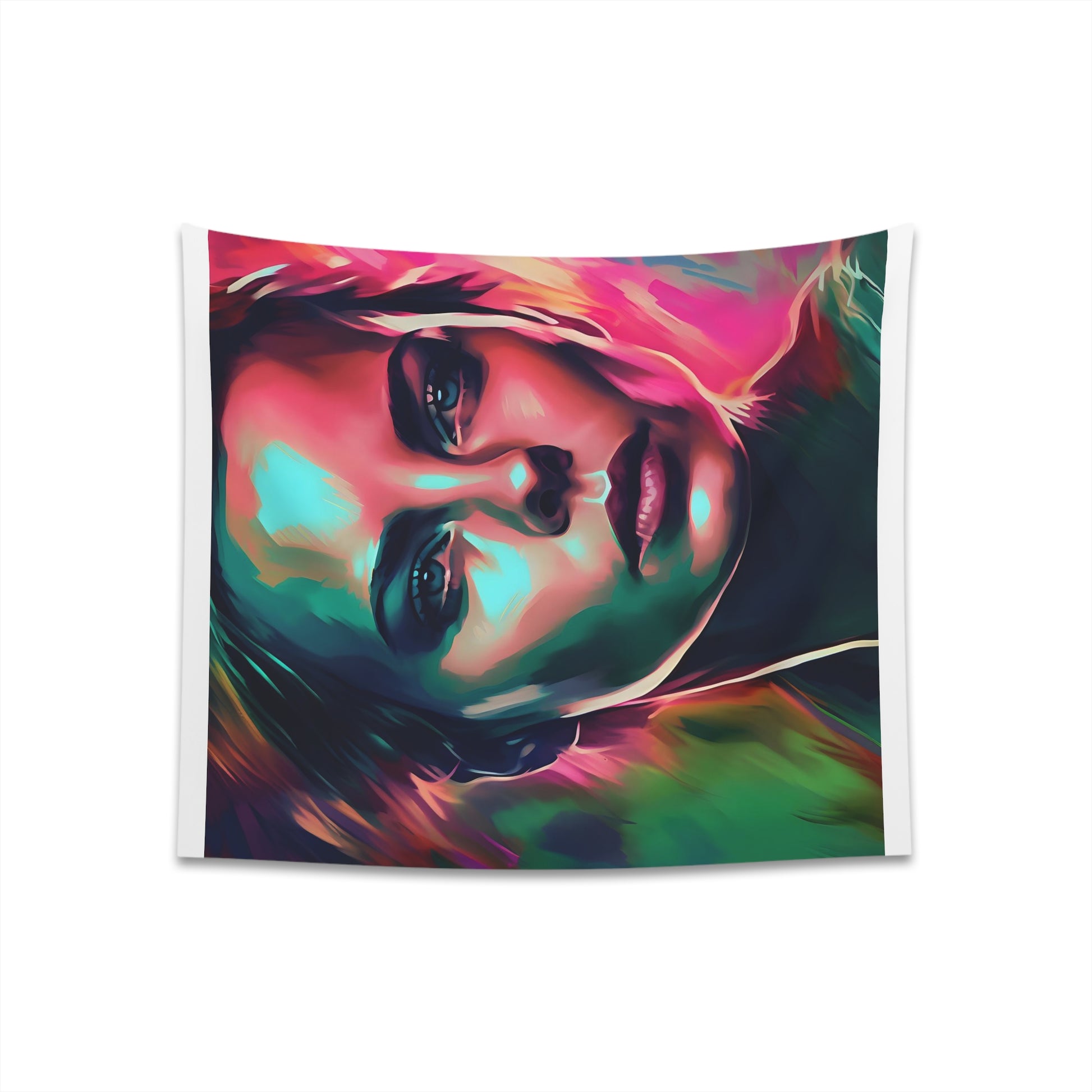 "Charlize in Neon Watercolor Tapestry: Vibrant and Empowering Artwork for Fans of Charlize Theron, Perfect Gift - Available in 34x40" and 57x57" Sizes"