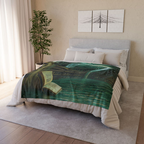 Floating Library under Time Vortex — Plush Fleece Throw Blanket — Product Detail View 9