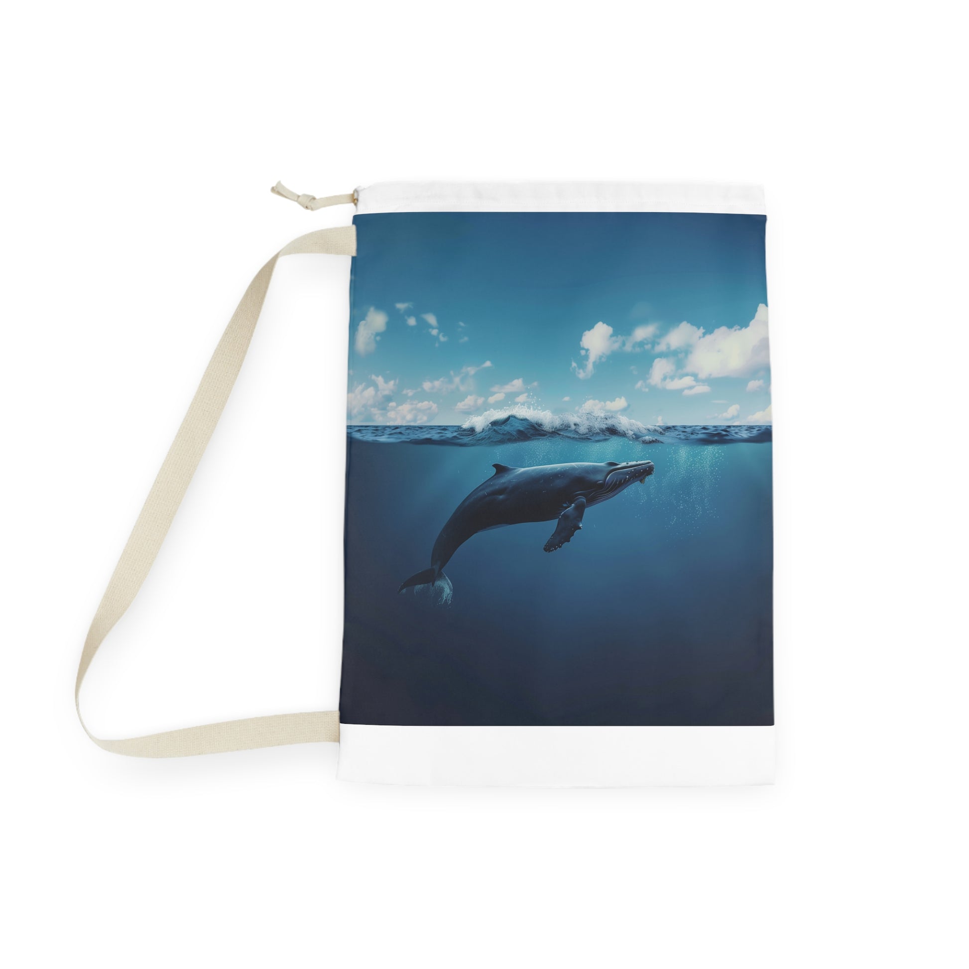 Whale Ocean Laundry Bag - Serene whale design, ideal for organizing and transporting clothes