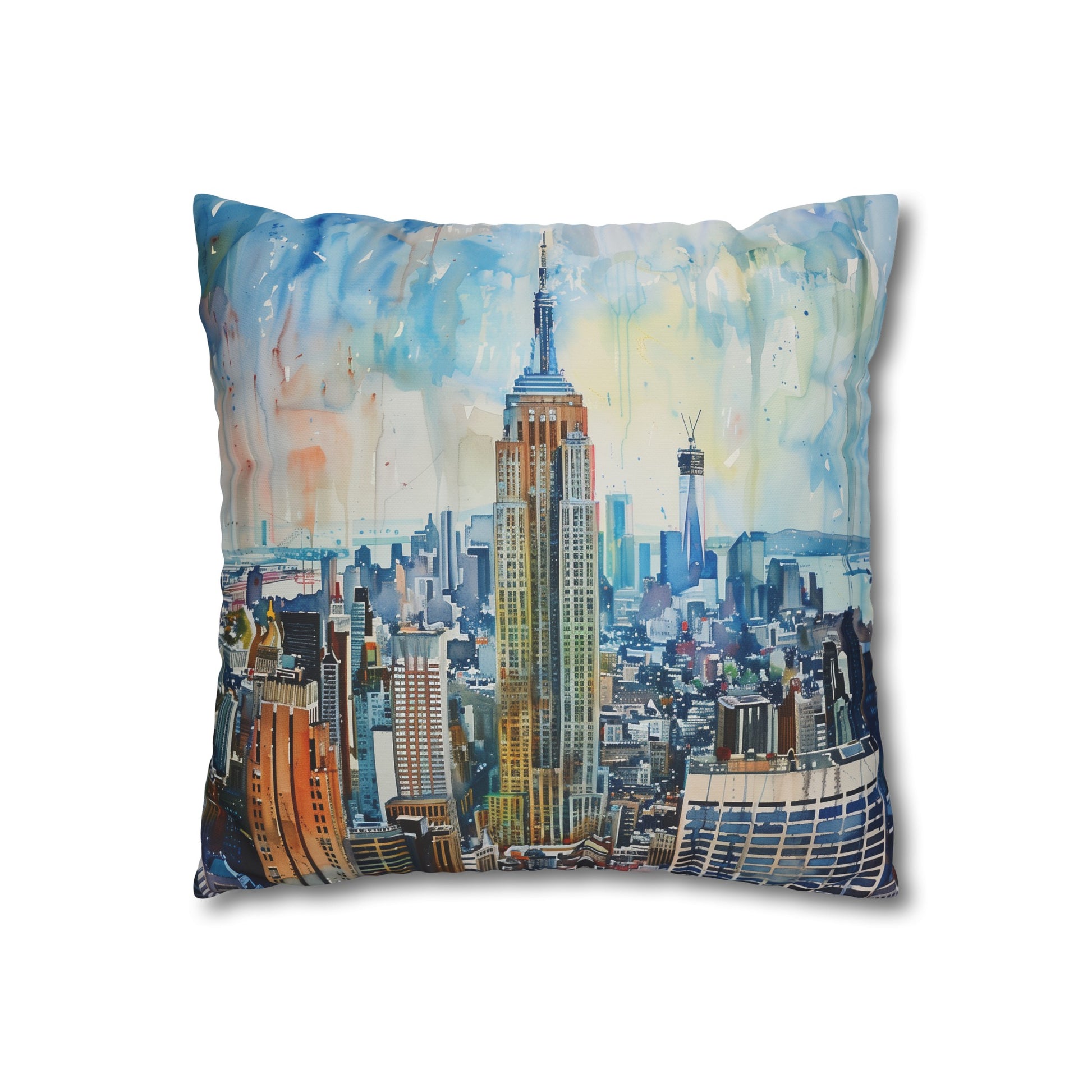 "NYC Icon Watercolor Pillowcase - Soft and stylish Empire State Building design for urban elegance and charm in your bedroom. Perfect for all seasons. Makes a great gift! Shop now at PrintsWithPassion.com"