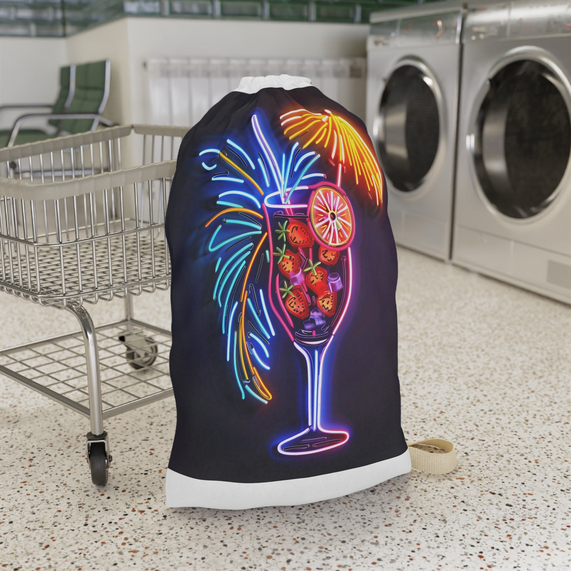 Neon Tropical Cocktail Laundry Bag - Vibrant laundry essential with paradise vibes