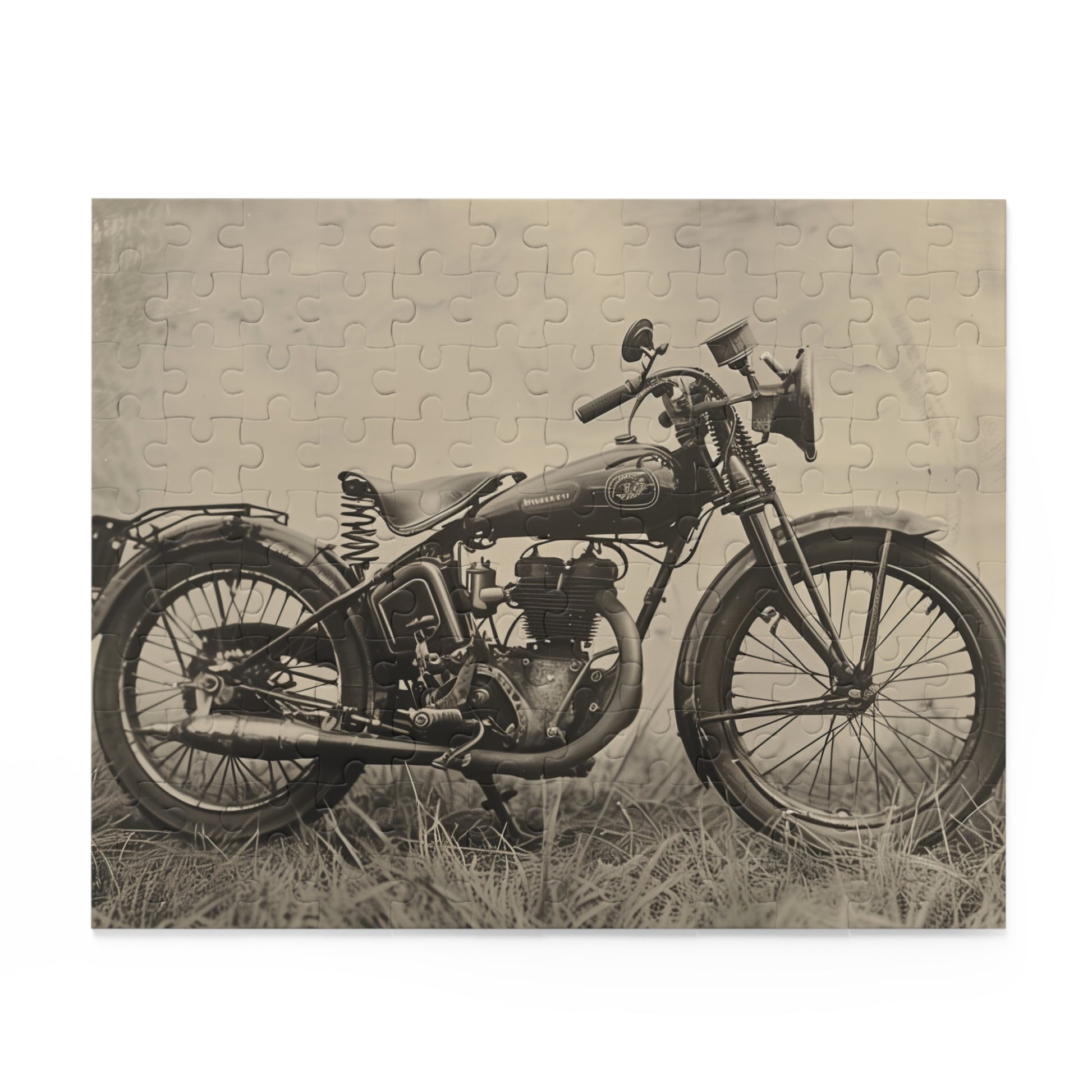 Vintage motorcycle jigsaw puzzle with intricate details and vibrant colors, perfect for motorcycle enthusiasts.