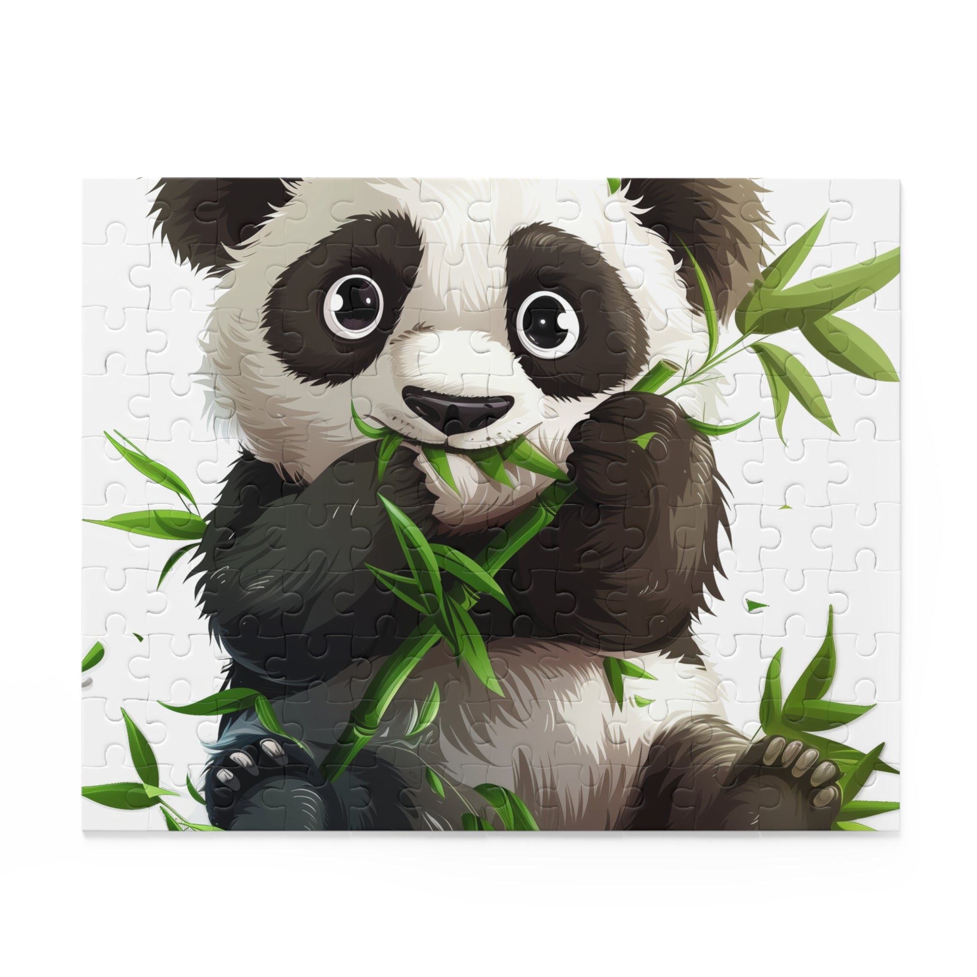 "Enjoy assembling the Panda Bamboo Feast Jigsaw Puzzle featuring a cute panda munching on bamboo. Ideal for animal lovers and puzzle fans."