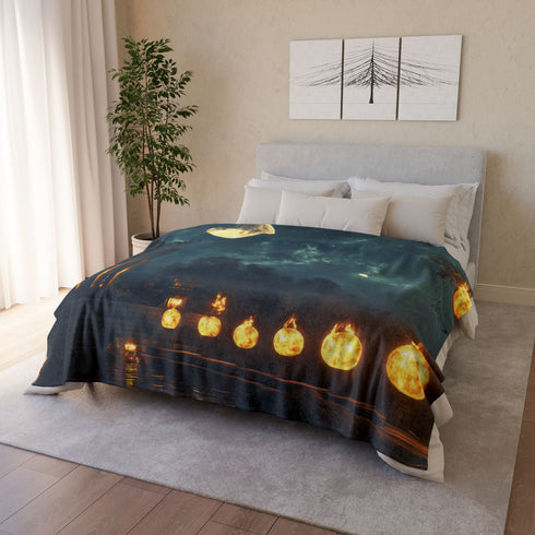 Moonlight Temple with Levitating Torches — Plush Fleece Throw Blanket — Product Detail View 12