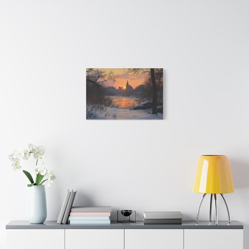 Central Park Snow Sunset — Canvas Wall Art — Kiln-Dried Pine Frame & Ready-to-Hang Back View