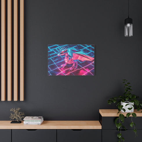 Origami Dragon over a Neon Grid — Canvas Wall Art — Product Detail View 8