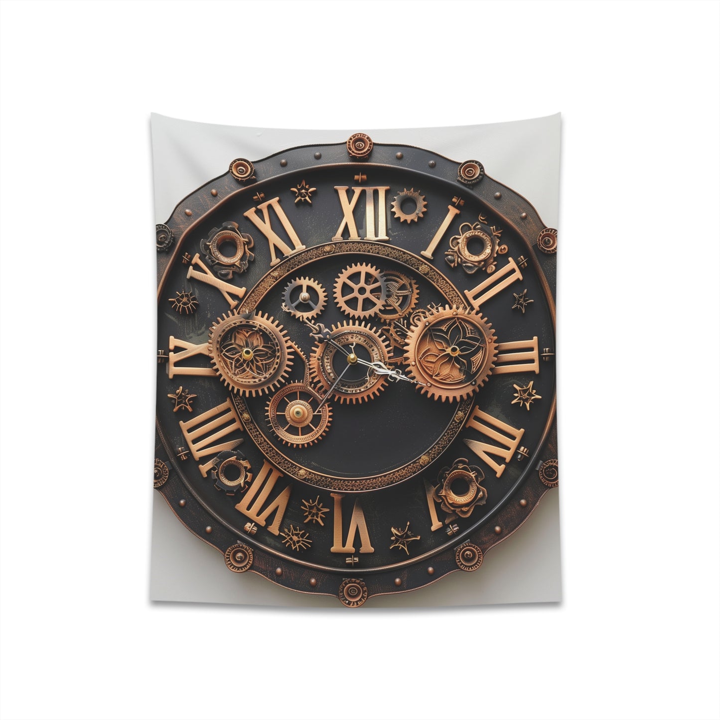 Steampunk Timepiece Tapestry with Gears and Cogs | Industrial Clock Art for Home Decor