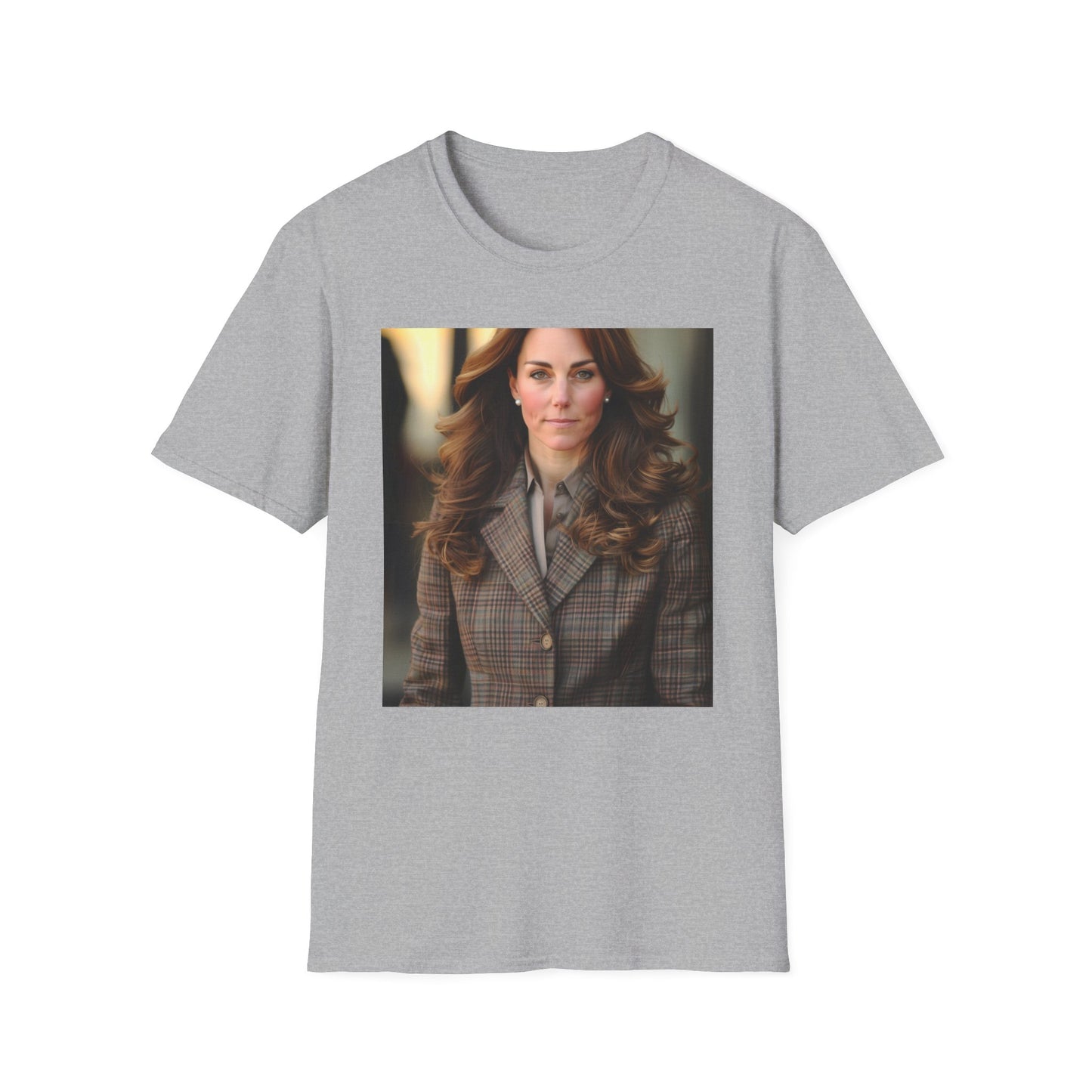 "Kate Middleton T-Shirt - A Royal Tapestry: The Grace and Legacy of Kate Middleton - Elegantly designed tee capturing the Duchess of Cambridge's timeless style and commitment to royalty. Soft brushstrokes and sophisticated color palette bring her radiant smile and impeccable fashion sense to life. Be inspired by Kate Middleton's presence and embrace your own inner strength and timeless style. Perfect for royal enthusiasts and fashion lovers."