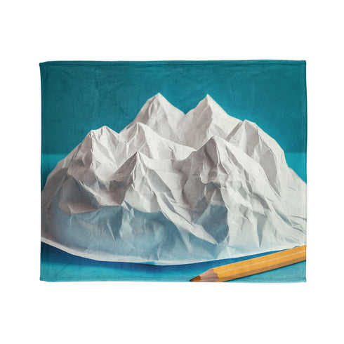 Paper Planet with Pencil Mountains Plush Fleece Throw Blanket