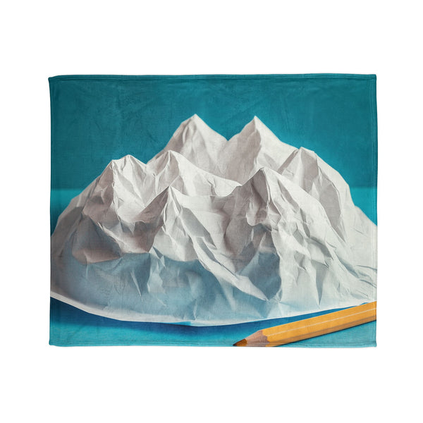 Paper Planet with Pencil Mountains — Plush Fleece Throw Blanket — Draped Over Sofa & Bed Lifestyle View