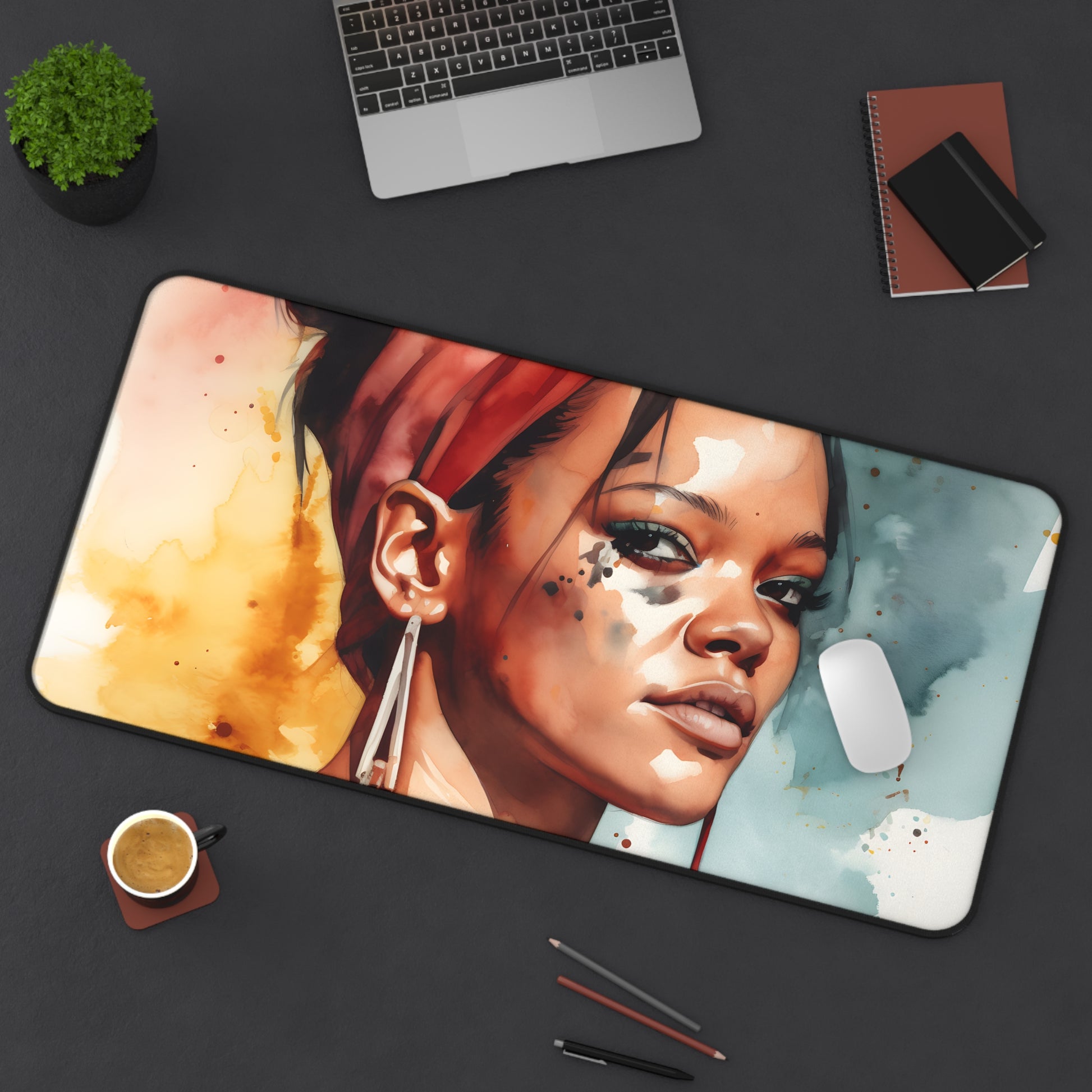 Rihanna Watercolor Desk Mat | Desk Mat | Accessories, Back-to-School, Desk, Fall Bestsellers, Home & Living, Mouse pad, Mouse Pads, Mousepad, Seasonal Picks, Stationery, TikTok | Prints with Passion