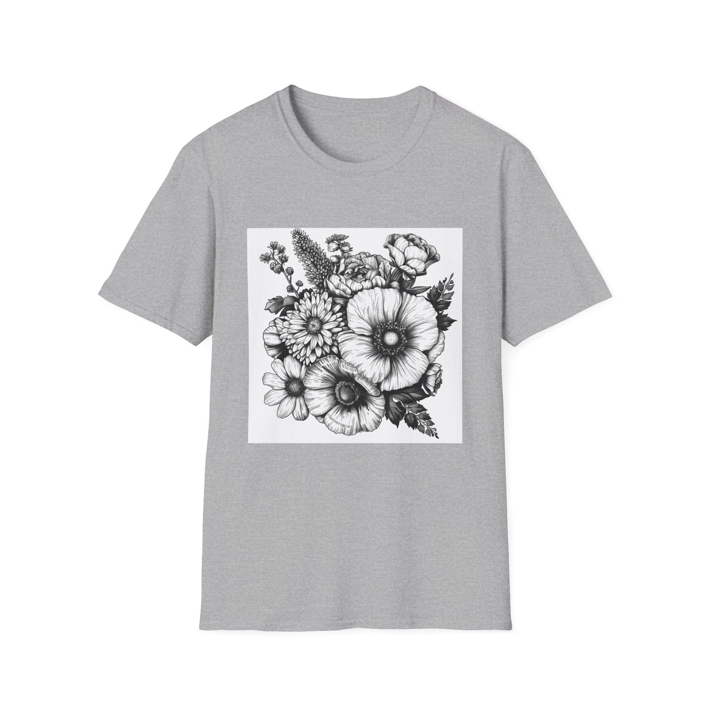 Blooming Brilliance: Hand-Drawn Floral T-shirt 
 Nature's Canvas: Hand-Drawn Botanical Symphony T-shirt