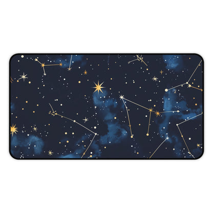 "Starry Galactic Constellation Desk Mat - Inspiring celestial pattern for stylish workspace"