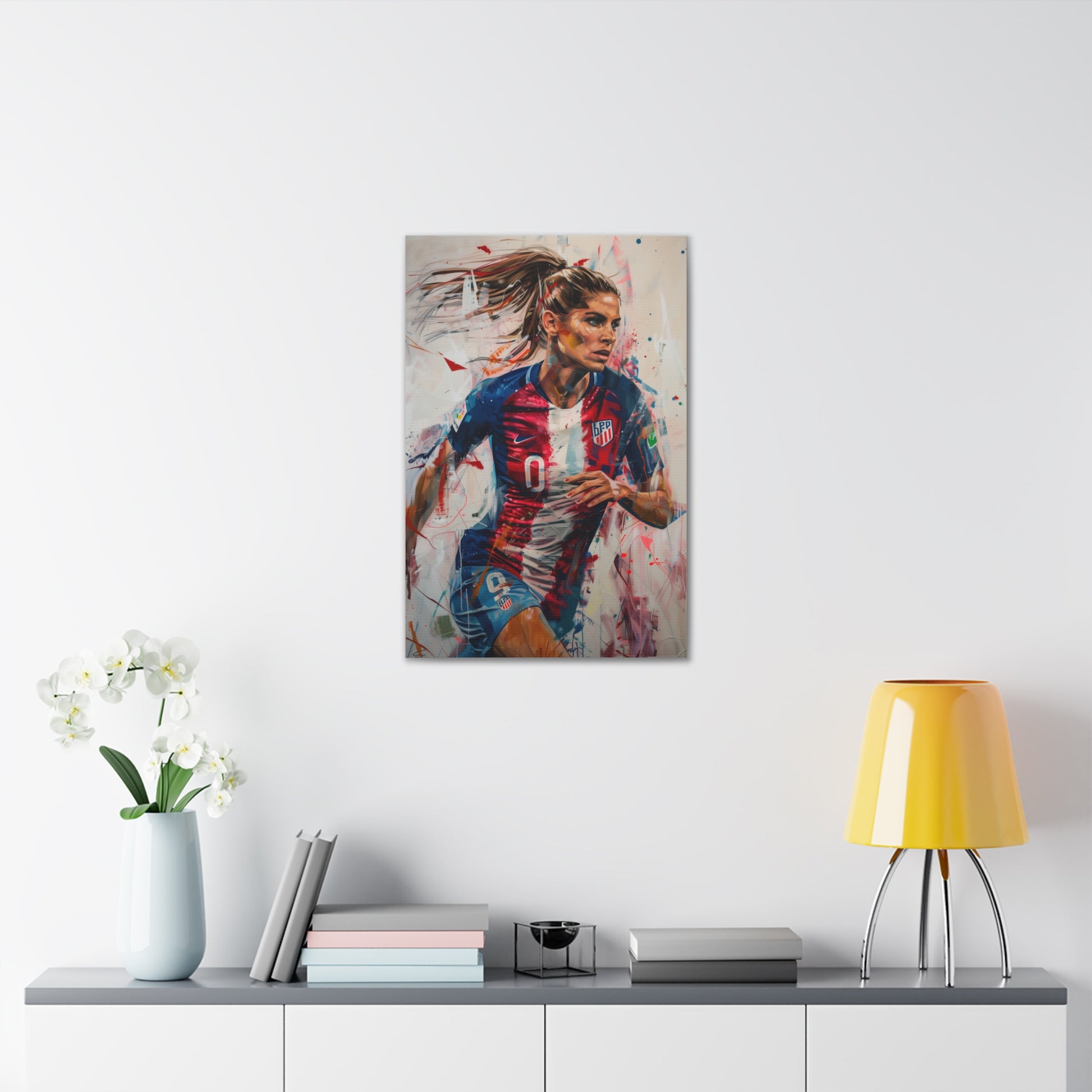 Show off your love for Alex Morgan with this vibrant canvas that showcases her fun and competitive spirit. Perfect for any sports enthusiast or soccer fan