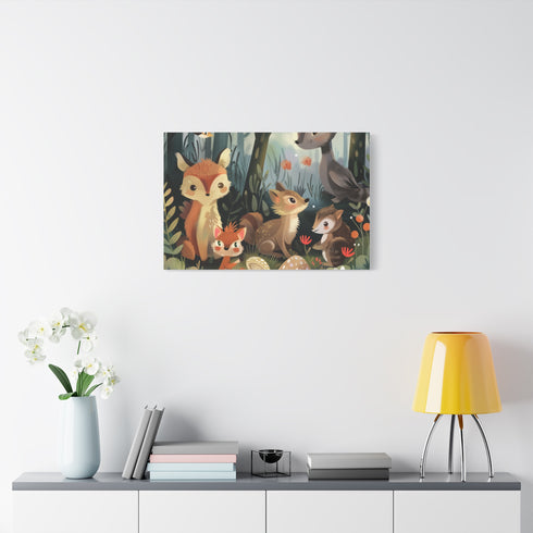 Woodland Creatures in a Forest Setting — Canvas Wall Art — Product Detail View 7
