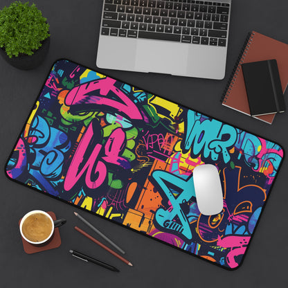 "Neon Urban Graffiti Desk Mat - Add Color & Style to Workspace"