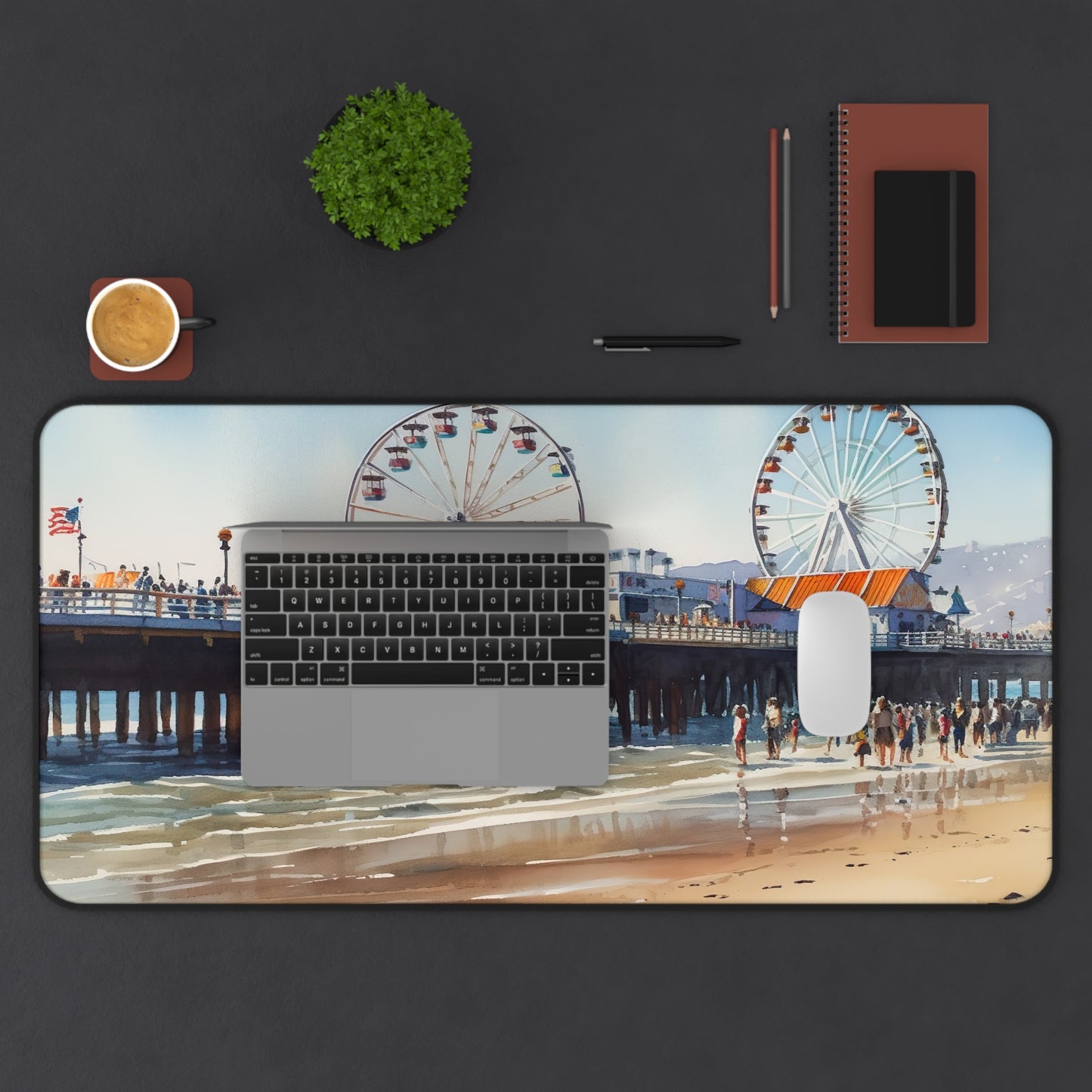 "Beach Pier Desk Mat - Coastal decor for protecting your workspace with stylish serenity"