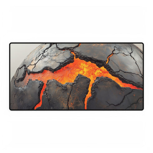 Cracked Planet with Lava Veins — XL & XXL Desk Mat — Full Top-Down Artwork View